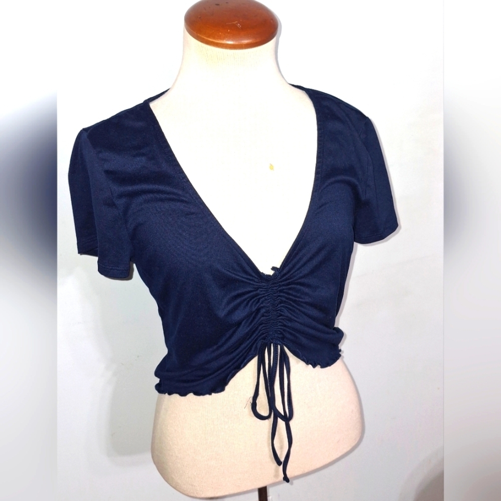 Pink Rose/ Deep Blue V-Neck Crop- W Sz Large
